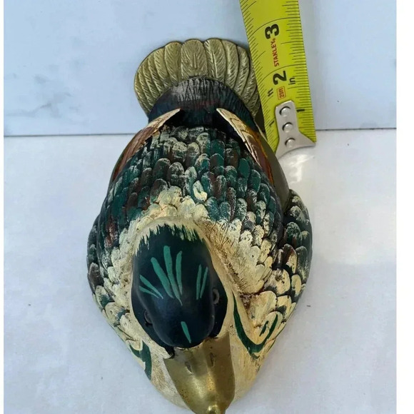 Malevolti Handmade Wood Brass Signed Italy Duck Multicolor Size 6.5"x4" - Picture 2 of 12